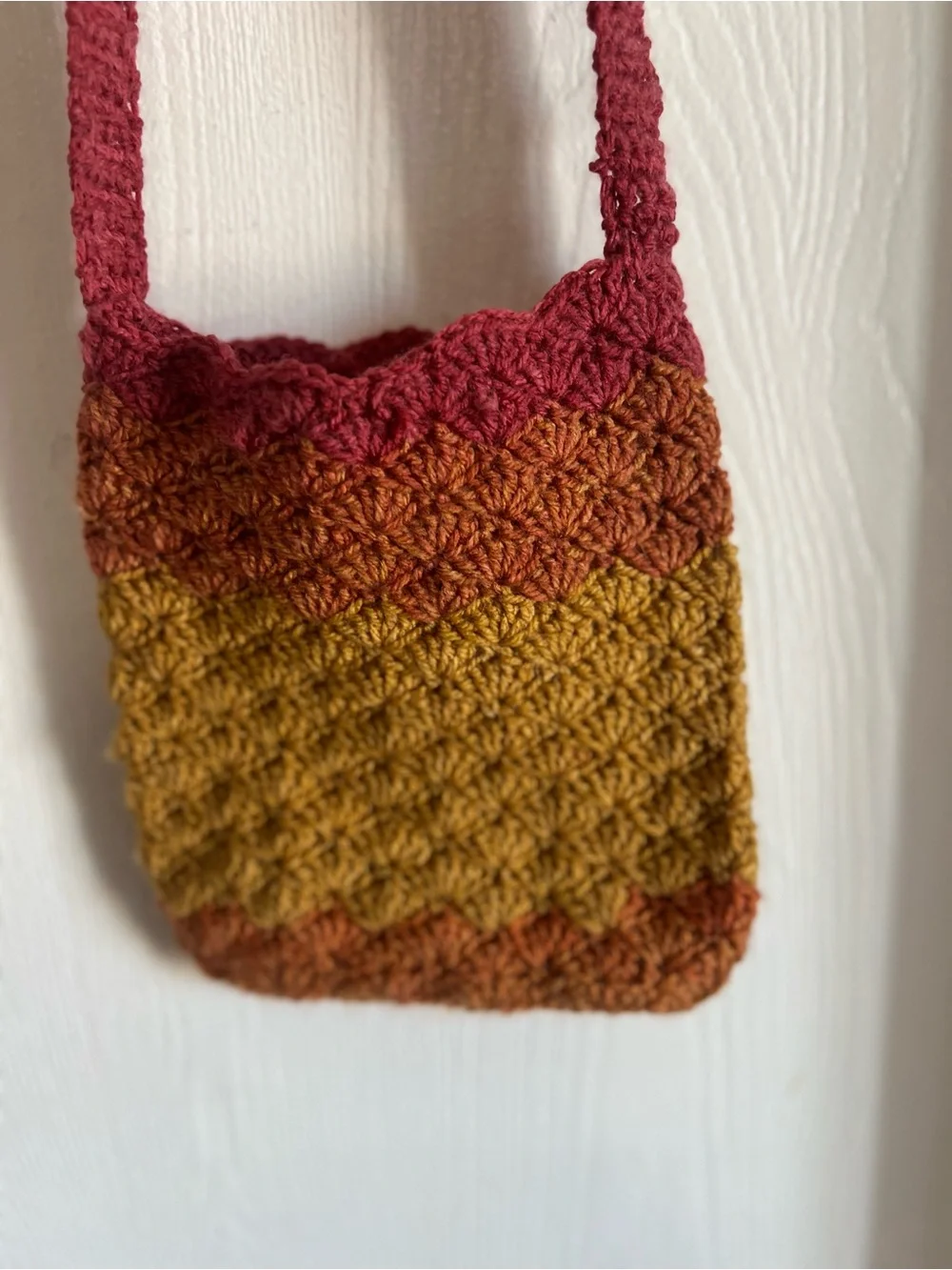 Handmade Kids Crochet Shoulder Crossbody Bag 7”x 8” Warm Hues